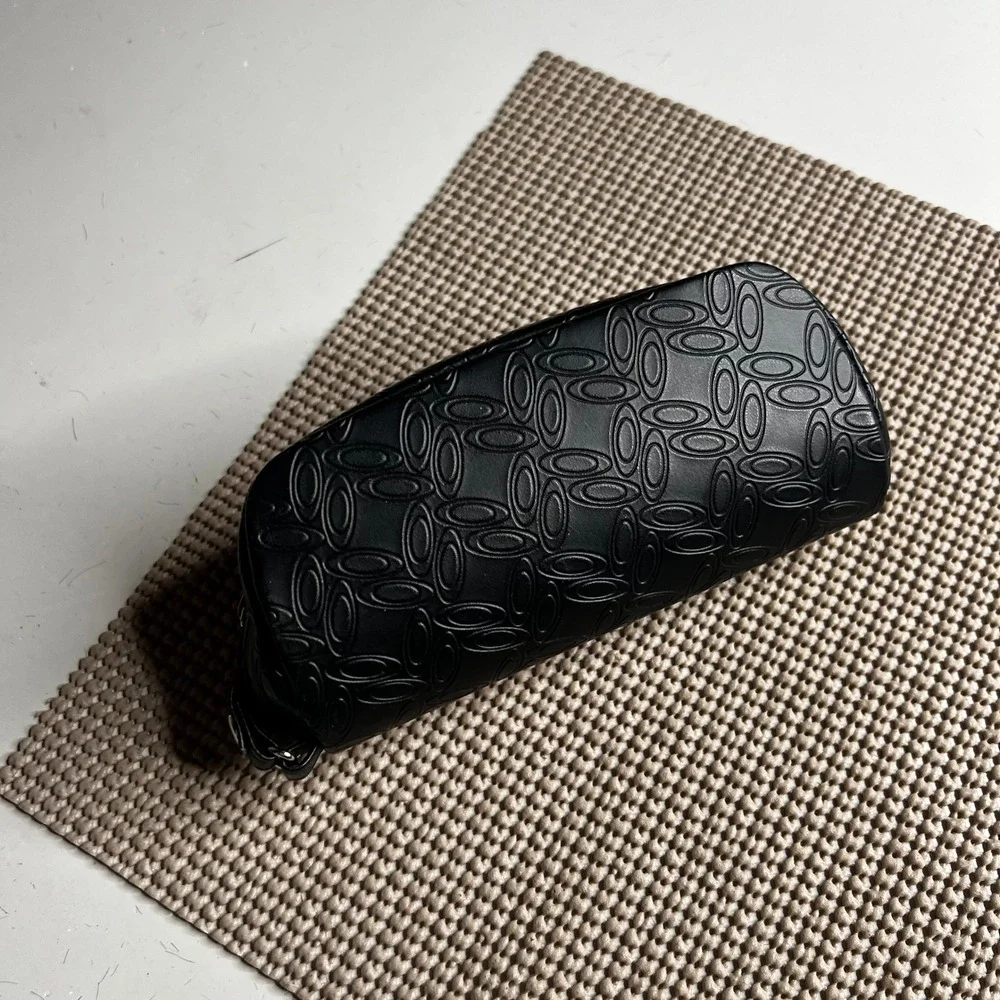 Oakley Black Embossed Monogram Logo Sunglasses Case Hard Shell Zipper Wristlet